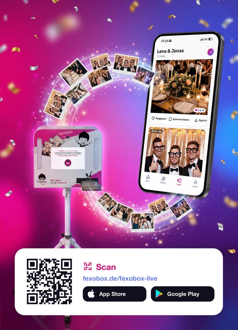 FexoBox Live-flyer met QR-code om de app te downloaden